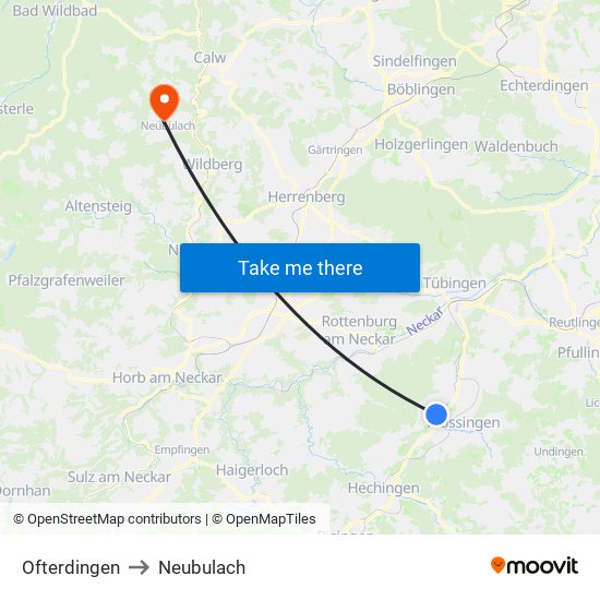 Ofterdingen to Neubulach map