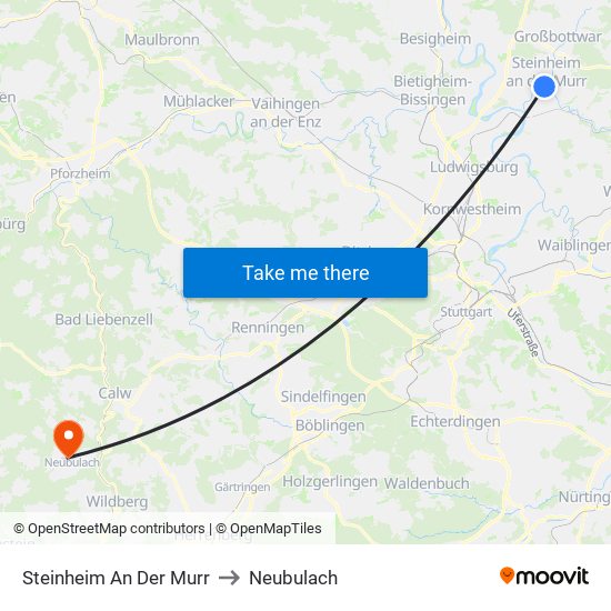Steinheim An Der Murr to Neubulach map