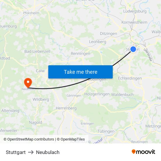 Stuttgart to Neubulach map
