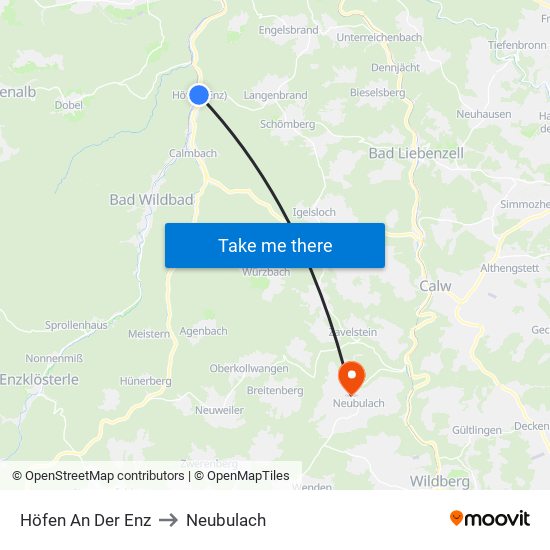 Höfen An Der Enz to Neubulach map