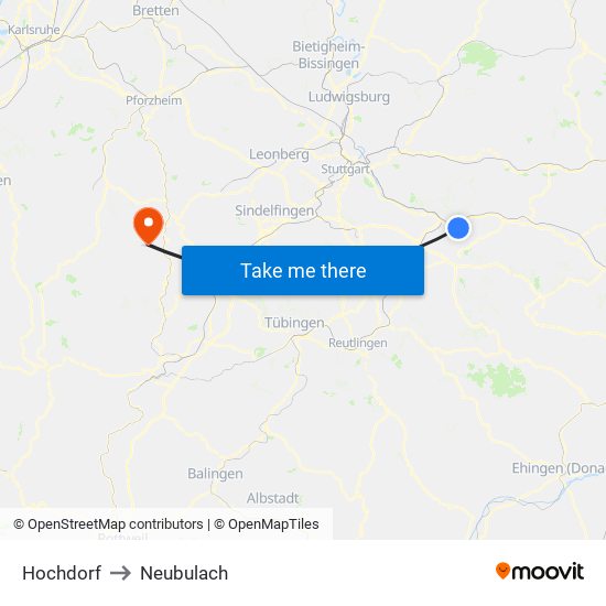 Hochdorf to Neubulach map