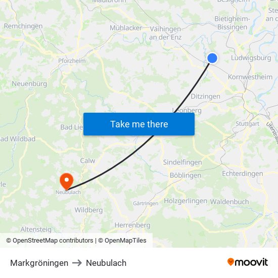 Markgröningen to Neubulach map