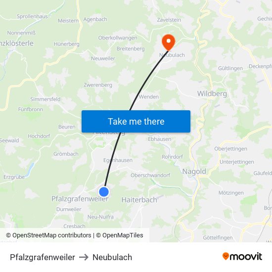 Pfalzgrafenweiler to Neubulach map