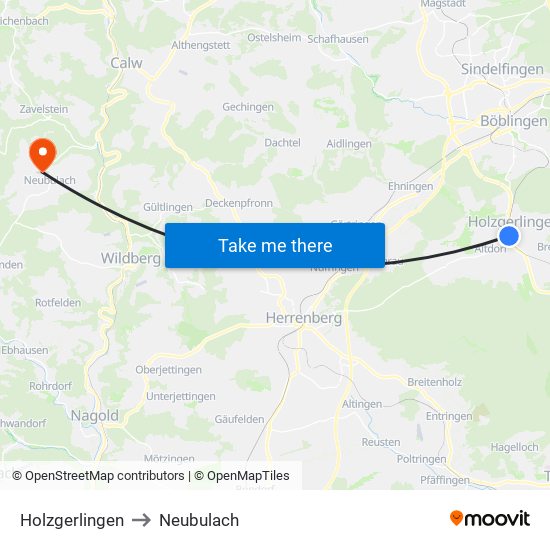 Holzgerlingen to Neubulach map