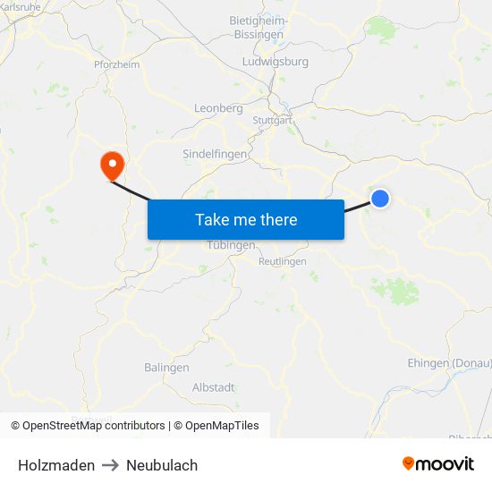 Holzmaden to Neubulach map