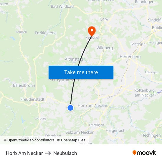 Horb Am Neckar to Neubulach map