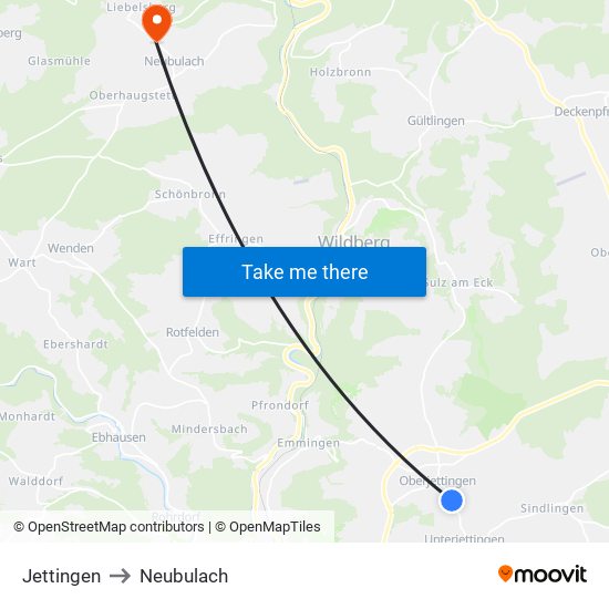 Jettingen to Neubulach map