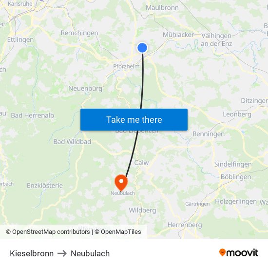 Kieselbronn to Neubulach map