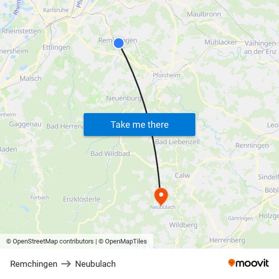Remchingen to Neubulach map