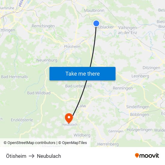 Ötisheim to Neubulach map