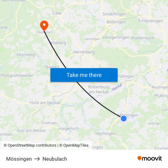 Mössingen to Neubulach map