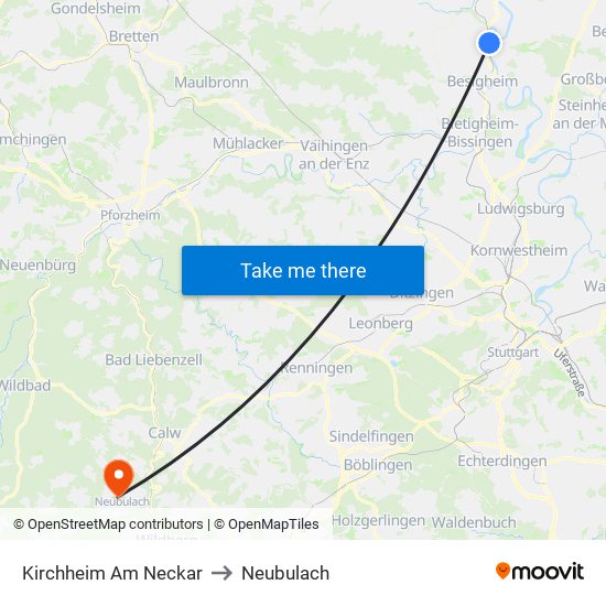 Kirchheim Am Neckar to Neubulach map