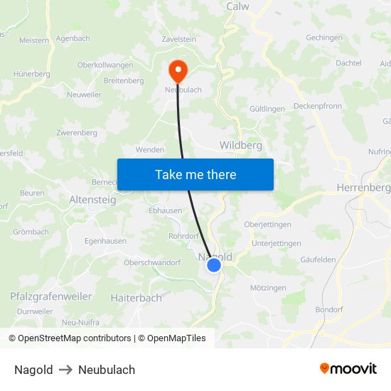 Nagold to Neubulach map