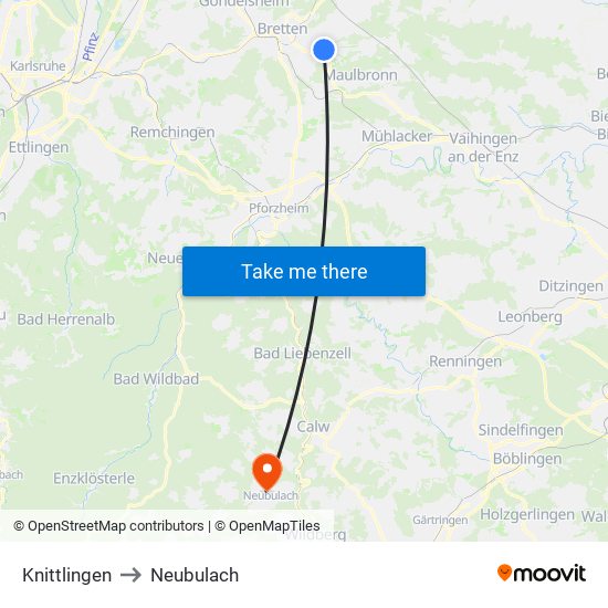 Knittlingen to Neubulach map