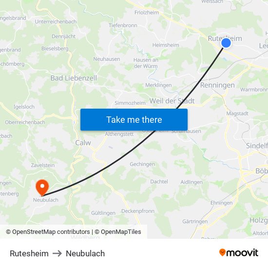 Rutesheim to Neubulach map