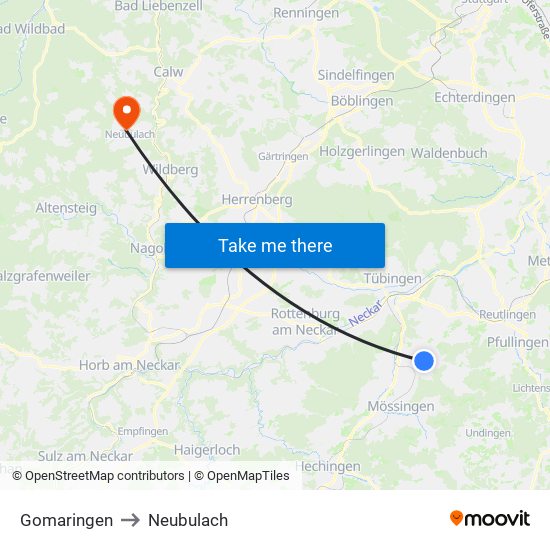 Gomaringen to Neubulach map