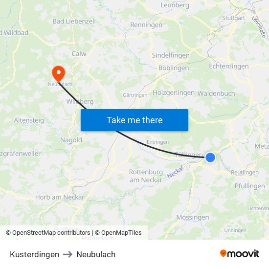 Kusterdingen to Neubulach map