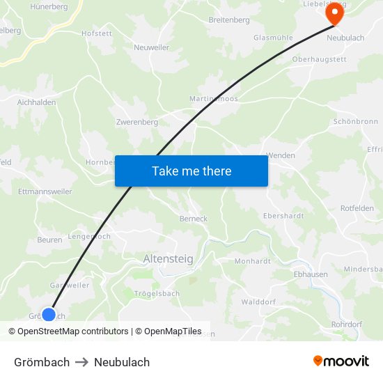 Grömbach to Neubulach map