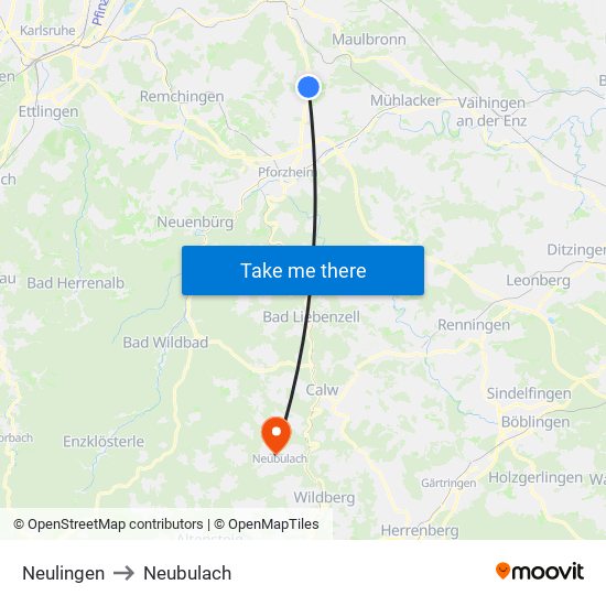 Neulingen to Neubulach map