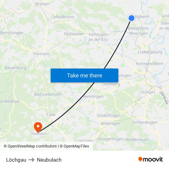 Löchgau to Neubulach map