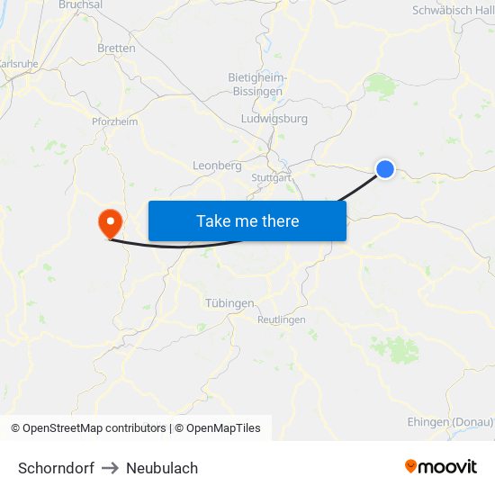 Schorndorf to Neubulach map