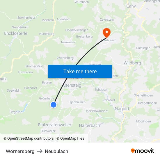 Wörnersberg to Neubulach map