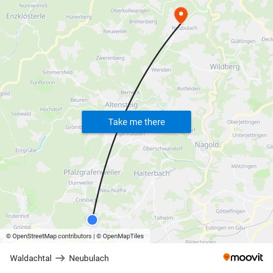 Waldachtal to Neubulach map