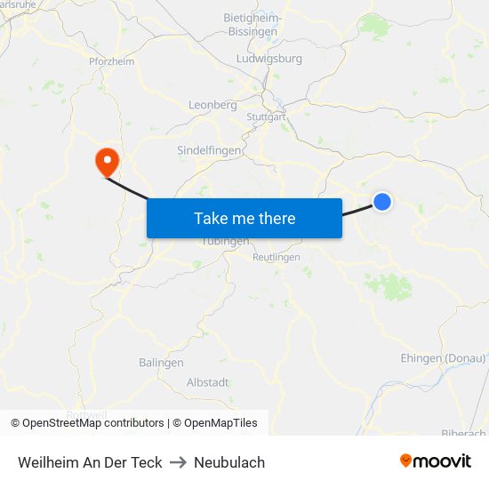 Weilheim An Der Teck to Neubulach map