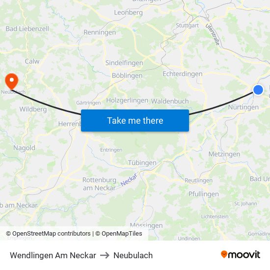 Wendlingen Am Neckar to Neubulach map
