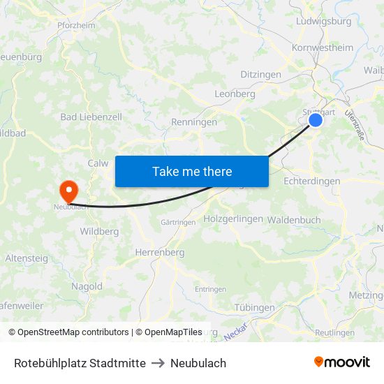Rotebühlplatz Stadtmitte to Neubulach map