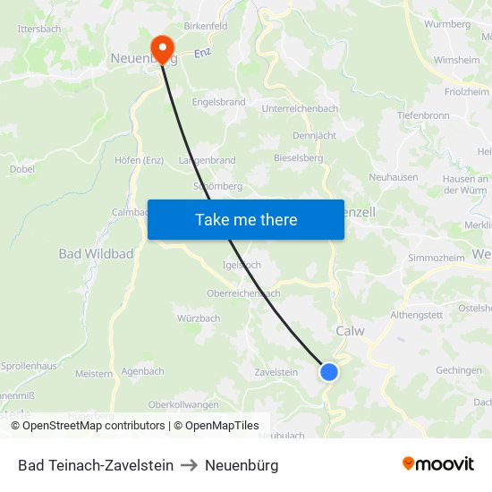 Bad Teinach-Zavelstein to Neuenbürg map