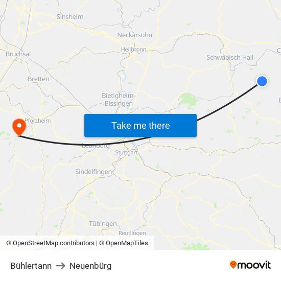 Bühlertann to Neuenbürg map