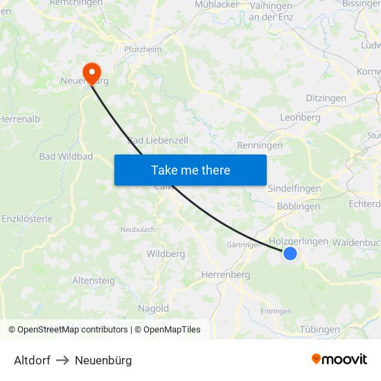 Altdorf to Neuenbürg map