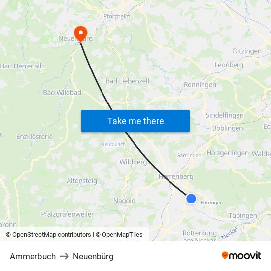 Ammerbuch to Neuenbürg map