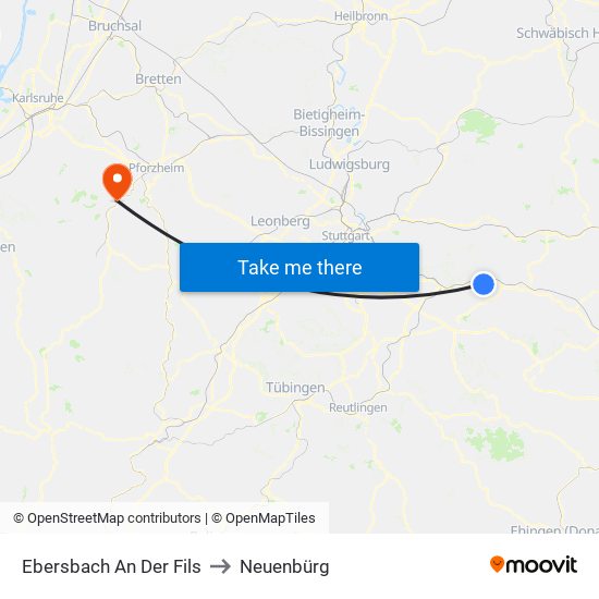 Ebersbach An Der Fils to Neuenbürg map