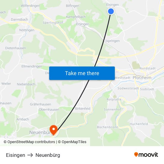 Eisingen to Neuenbürg map