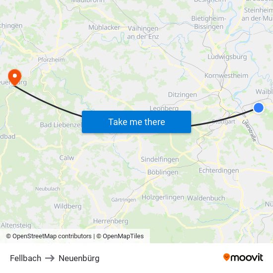 Fellbach to Neuenbürg map