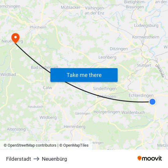 Filderstadt to Neuenbürg map