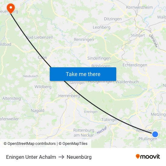 Eningen Unter Achalm to Neuenbürg map