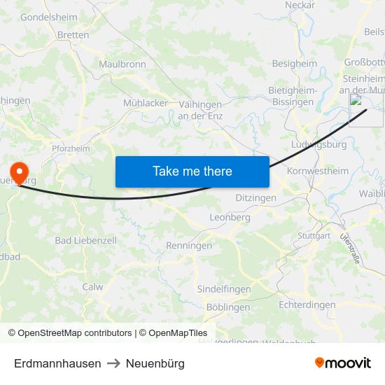 Erdmannhausen to Neuenbürg map