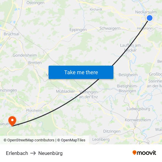 Erlenbach to Neuenbürg map