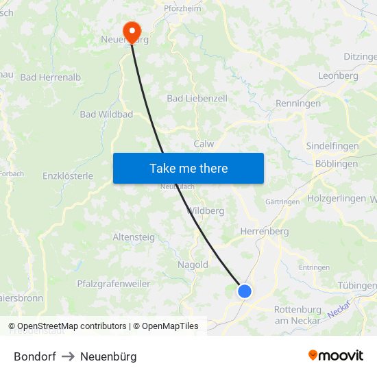 Bondorf to Neuenbürg map