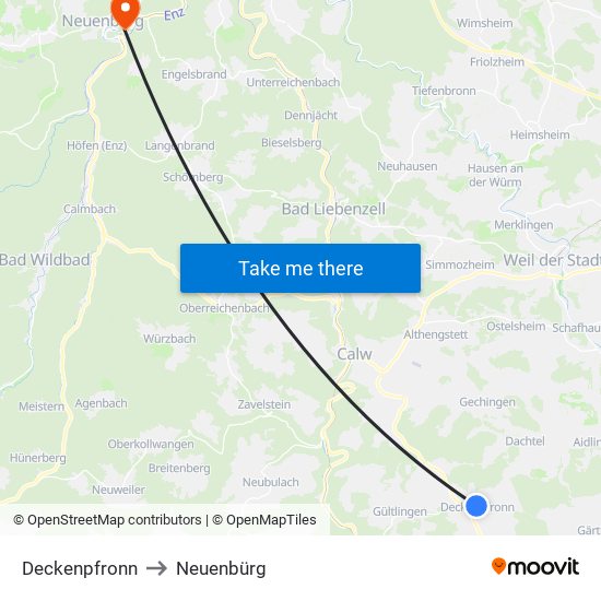 Deckenpfronn to Neuenbürg map