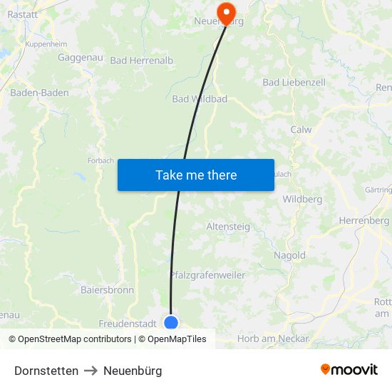 Dornstetten to Neuenbürg map