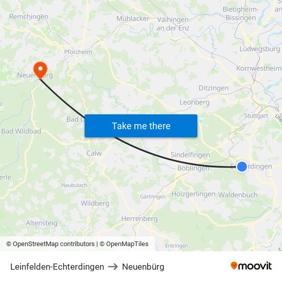 Leinfelden-Echterdingen to Neuenbürg map