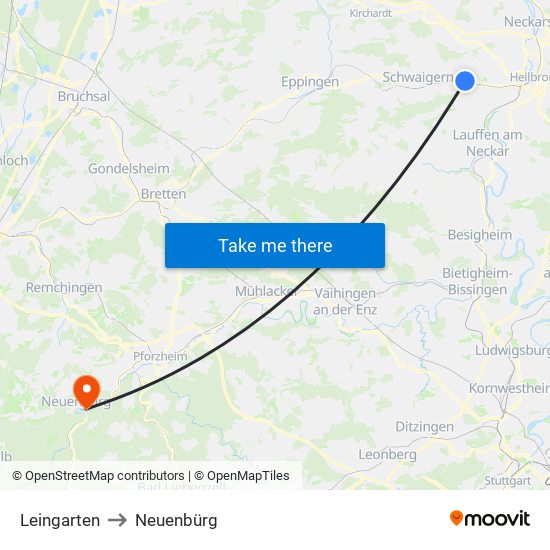 Leingarten to Neuenbürg map