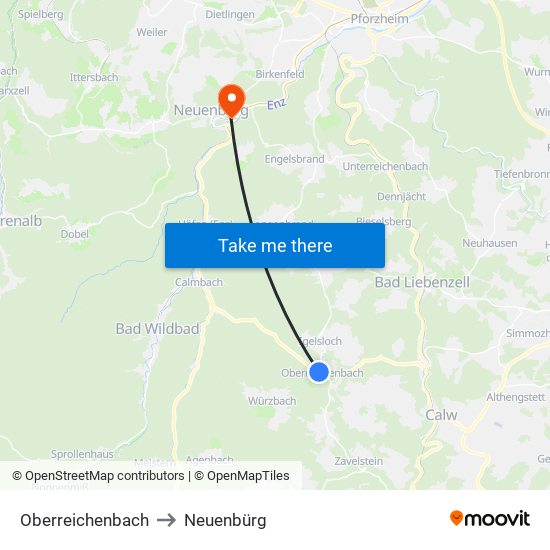 Oberreichenbach to Neuenbürg map