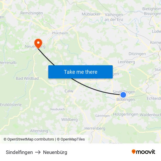 Sindelfingen to Neuenbürg map