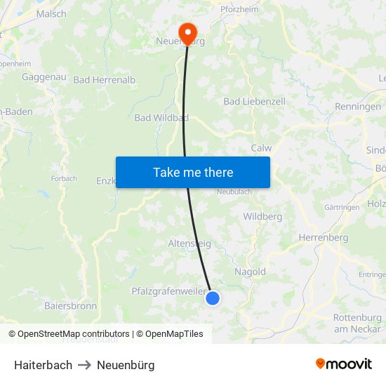 Haiterbach to Neuenbürg map