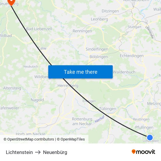 Lichtenstein to Neuenbürg map